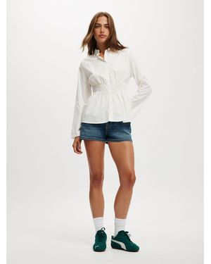 Cotton On Gathered Long Sleeve Shirt With Cinched Waist - White