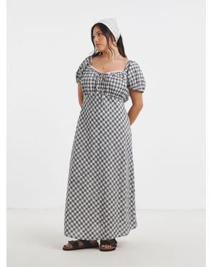 Simply Be Gingham Linen Midi Dress - White