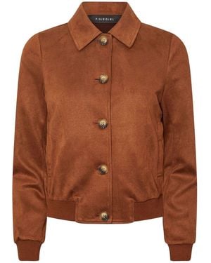 PixieGirl Petite Suedette Collar Bomber Jacket - Brown