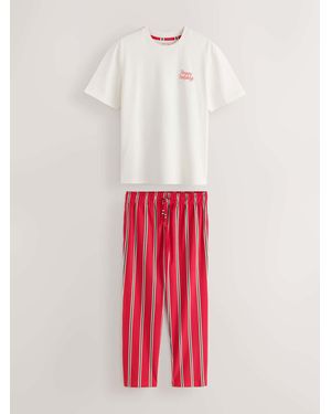 Next Trouser Set Happy Holidays Stripe Family Matching Christmas Pyjamas Set - White