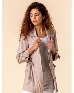 Roman Tie Waist Longline Jacket - Natural
