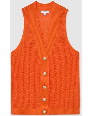Reiss Robin - Orange Linen Button-through Knitted Waistcoat, M (us 8-10)