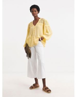 JD Williams Broderie Trim Long Sleeve Top - White