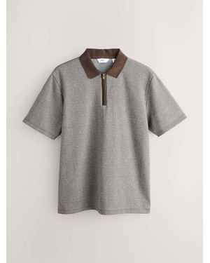 Next Check Heritage Brushed Pattern Polo Shirt - Gray