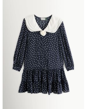 RIXO London Valetta Layla Dot Silk Dress - Blue