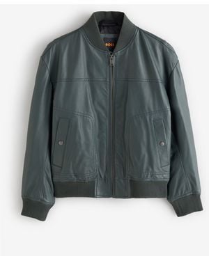 BOSS Jokans Bomber Leather Jacket - Green