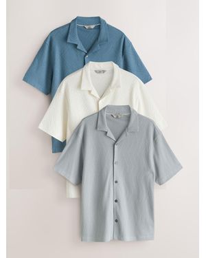 Next Regular Fit Short Sleeve Revere Collar Jersey Shirts 3 Pack - Blue