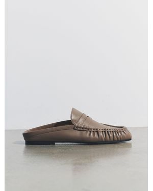 The Set Premium Leather Suede Backless Loafers - Gray