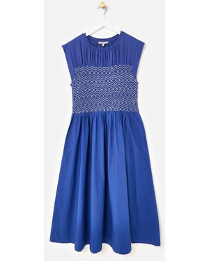 Oliver Bonas Shirred Bodice Sleeveless Midi Dress - Blue