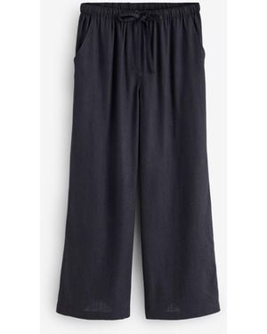 Simply Be Tie Waist Linen Wide Leg Trousers - Blue