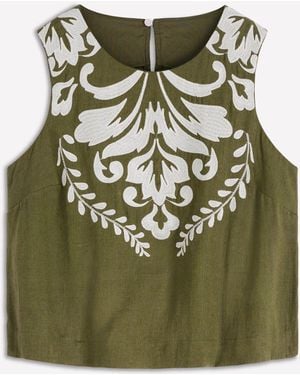 Boden Sofia Embroidered Linen Top - Green