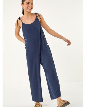 Roman Petite Strappy Tie Button Jumpsuit - Blue