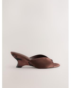Next Chocolate Forever Comfort Satin Wedge Mules - Brown