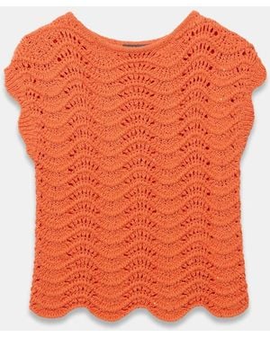 Mint Velvet Metallic Crochet Knit Top - Orange