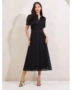 Lipsy Premium Lace Belted Shirt Dress - Black