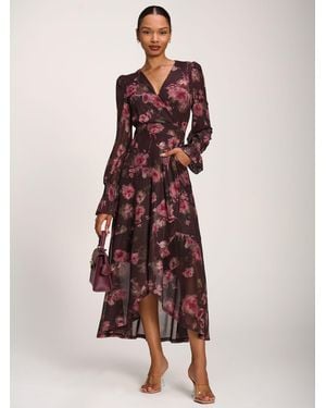 Jolie Moi Printed Frill Mesh Maxi Dress - Red