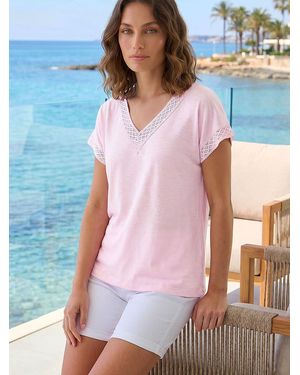Roman Petite Lace Trim V-Neck Top - Pink
