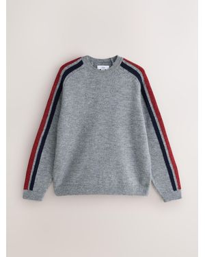 Next Edit Relaxed Fit Overarm Stripe Crew Neck Sweater With Wool - Gray