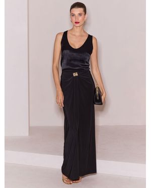 Lipsy Slinky Ruched Hardware Maxi Skirt - Natural
