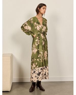 BHOEM Satin Floral Print Kimono Midi Dress - Natural