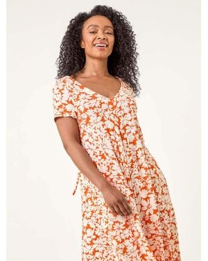 Roman Petite Floral Print Swing Pocket Dress - White