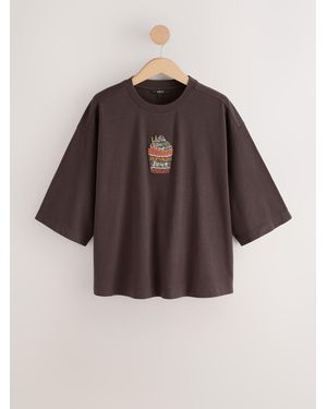 Next Chocolate Short Sleeve Pumpkin Spice Latte Beaded Elbow Sleeve Crew Neck T-Shirt - Purple
