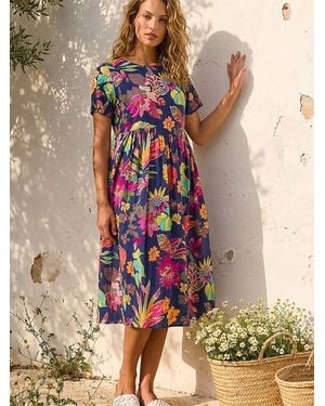 Roman Floral Print Smock Midi Dress - Blue