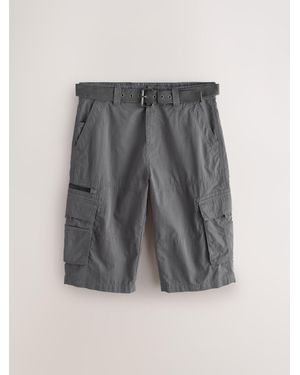 Next Long Length Belted Cargo Shorts - Gray