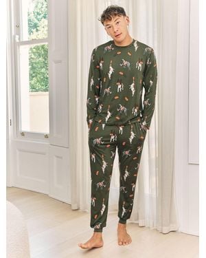 Chelsea Peers Rugby Dogs Print Long Pyjamas Set - Green