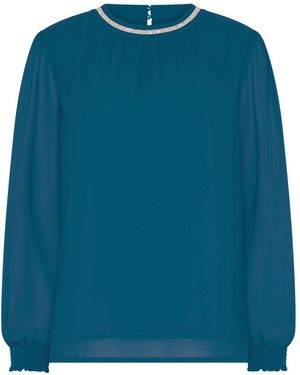 M Com Trim Neck Blouse - Blue