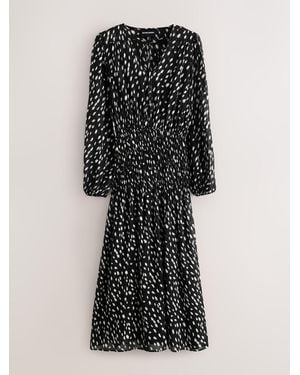 Nothing Ordinary Shirred Waist Tie Front Midi Dress - Black