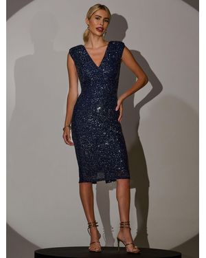 Jolie Moi Wrap Bodice Sequin Midi Dress - Blue