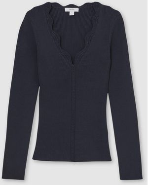 Reiss Crochet-Trim Rib-Knit Top - Blue