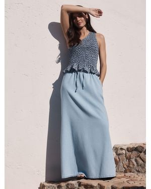 Next Denim Pull On Midi Skirt - Blue