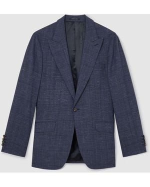 Reiss Penso Wool-Blend Check Single-Breasted Suit Blazer Classic-Fit - Blue