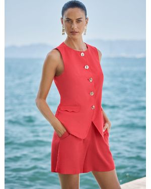 Love & Roses Scallop Pocket Waistcoat - Red