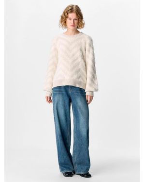 Object Jacquard Stripe Fluffy Long Sleeve Jumper - Blue