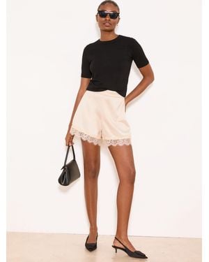Lipsy Lace Hem Satin Shorts - Natural