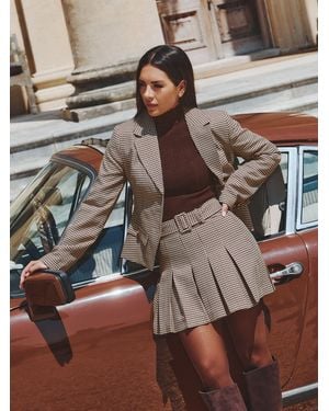 Lipsy X Gemma Owen Burgundy Tailored Check Belted Pleated Skort - Brown