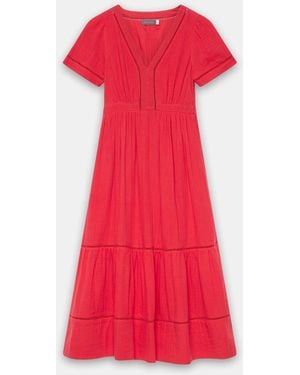 Mint Velvet Cotton Short Sleeve Midi Dress - Red