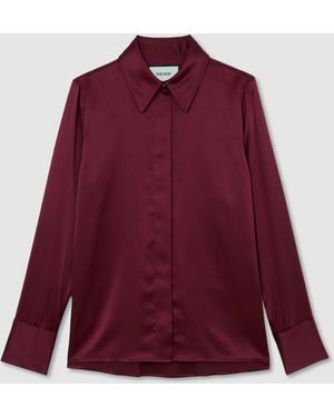 Reiss Ameira Hemd Aus Seidensatin Mit Verdeckter Knopfleiste - Rot