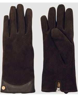 Reiss Leather-Trim Gloves, M & L - Black