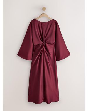 Next Twist Front Long Sleeve Satin Maxi Dress - Red
