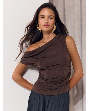 Lipsy Chocolate Slinky Draped Off The Shoulder Top - Brown