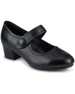 Pavers Wide Fit Touch-Fasten Heeled Mary Janes Shoes - Black