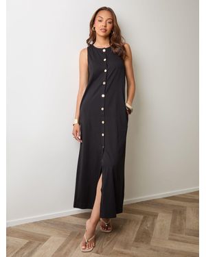 Threadbare Slash Neck Pinafore Maxi Dress - Black