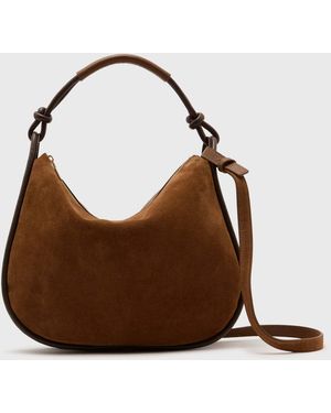 Reiss Tan Aurelie Suede And Leather Curved Shoulder Bag - Brown