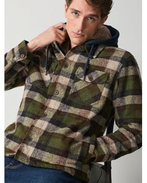 Next Borg Lined Hooded Check Shacket - Brown