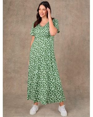 Live Unlimited Ditsy Jersey Midaxi Wrap Dress - Green