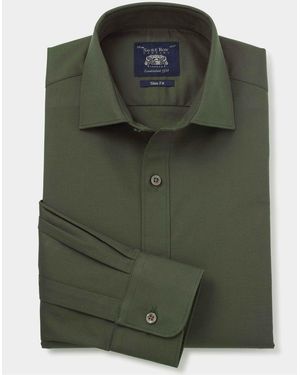 Savile Row Company Slim Fit Stretch Cotton Single Cuff Formal Shirt - Green